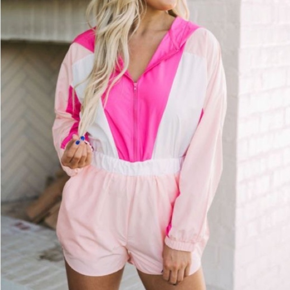 Hooded windbreaker romper
